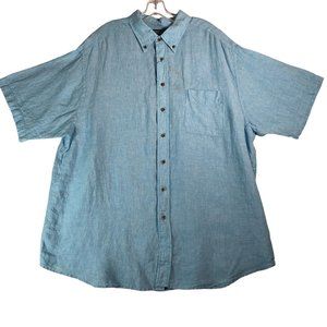 Roundtree & Yorke Mens Linen‎ Button Down Shirt Size 2XB Blue Short Sleeve NEW